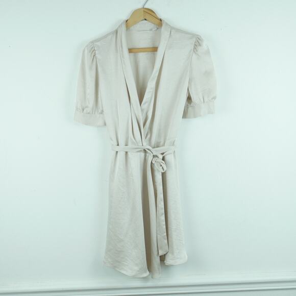 Babaton Small Wrap Dress Satin Cream Coquette Soft Girl Minimal Dainty Ballet - Picture 1 of 8